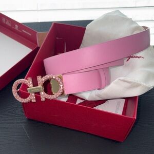 Salvatore Ferragamo Pink Belt with Glittering Gold Buckle worn once.
